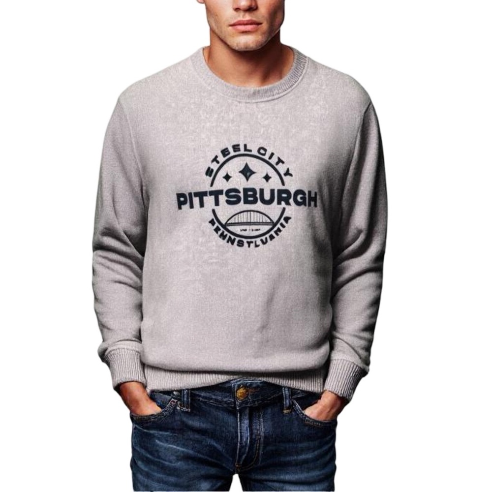Pacific & Co. Pittsburgh Steel City Printed Gray Crew Neck Sweatshirt Small